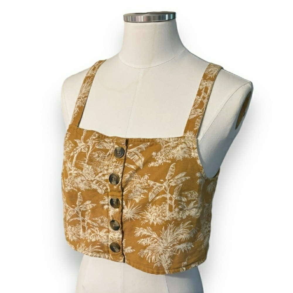 AMERICAN EAGLE Yellow Palm Print Cropped Tank